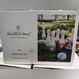 Hearth & Hand W/Magnolia Wooden Lawn Bowling Set with Bag- 13 Pieces
